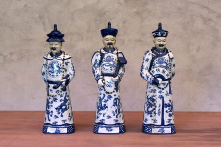 Trio Dinastía china azul y blanco