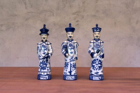 Trio Dinastía china azul y blanco