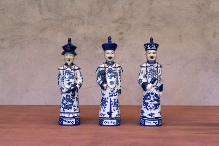 Trio Dinastía china azul y blanco