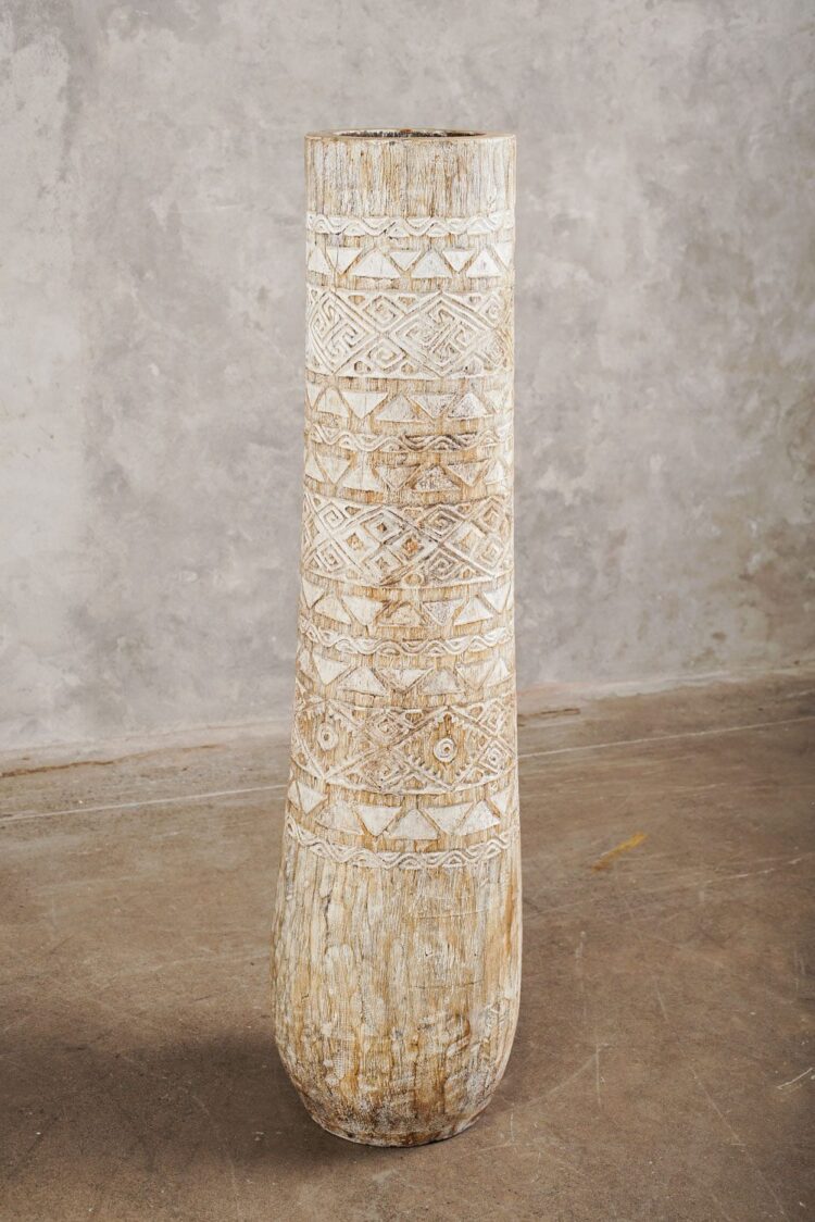 Vasija de tronco de palma tallado beige - Imagen 3