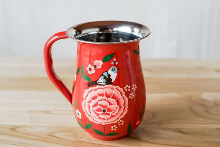 Jarra roja pájaro y flor - Imagen 2