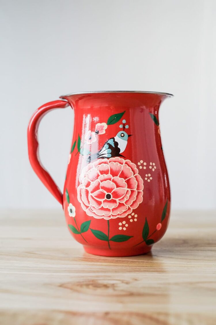 Jarra roja pájaro y flor - Imagen 4