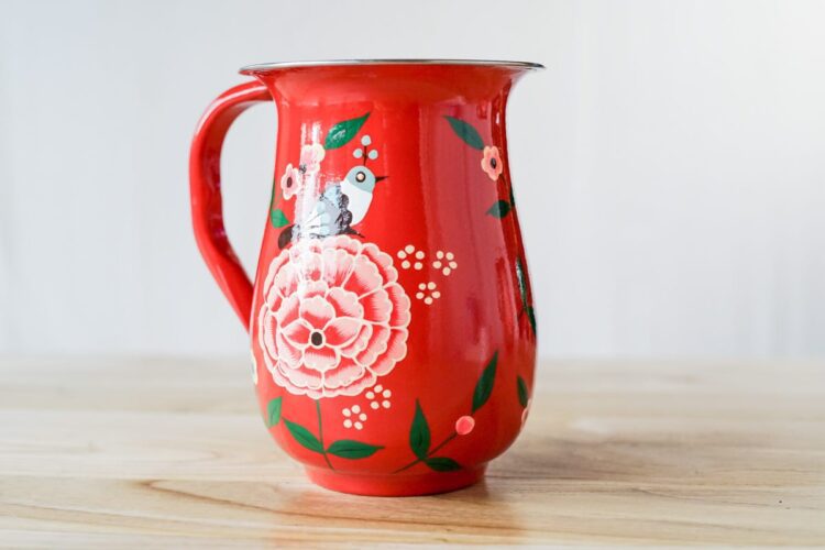 Jarra roja pájaro y flor - Imagen 3