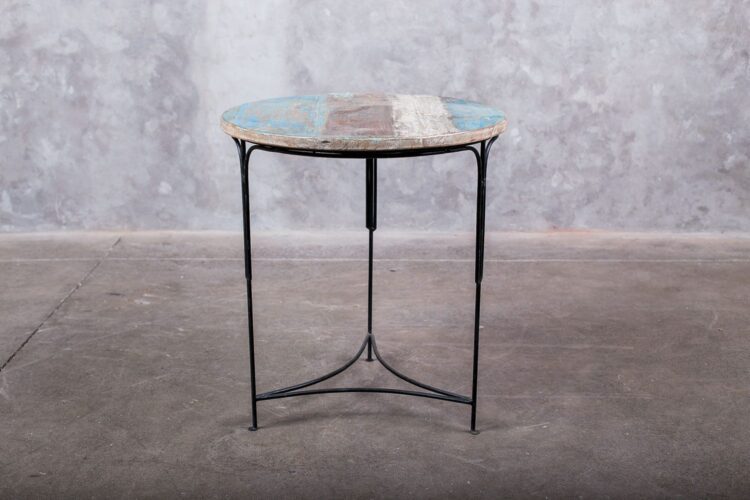 Mesa auxiliar fierro y madera redonda patas curvas - Imagen 2