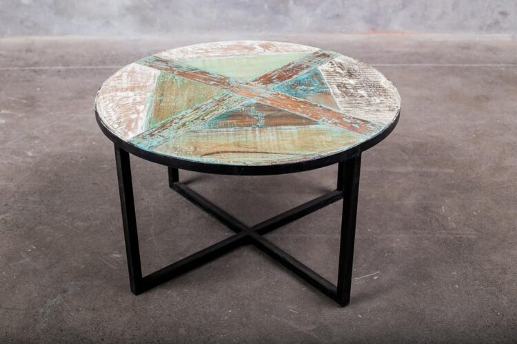 Mesa auxiliar fierro y madera redonda grande - Imagen 5