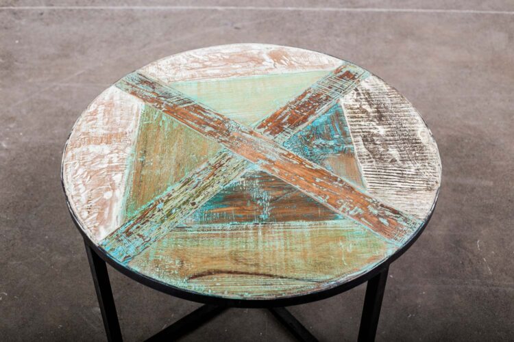 Mesa auxiliar fierro y madera redonda grande - Imagen 4