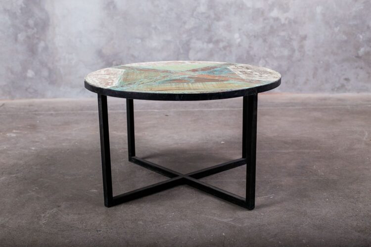 Mesa auxiliar fierro y madera redonda grande - Imagen 2