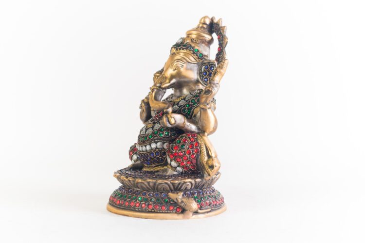 Ganesh loto de bronce y piedra - Imagen 4