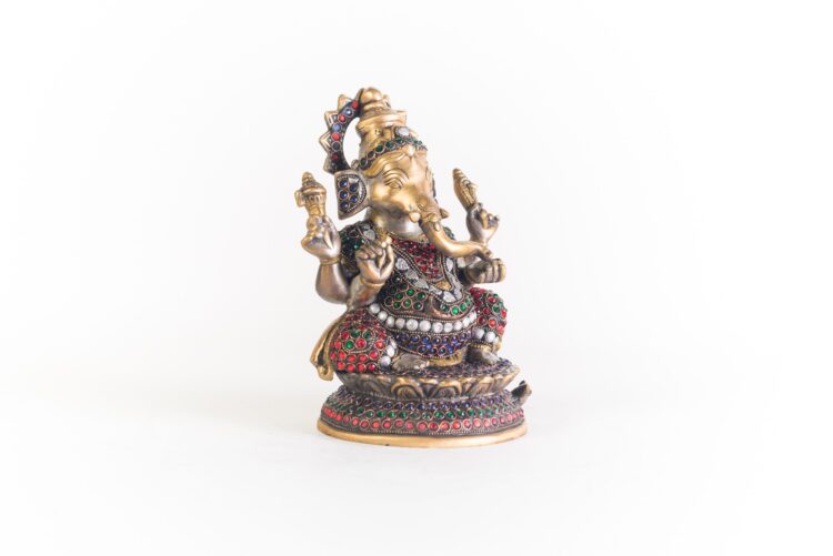 Ganesh loto de bronce y piedra - Imagen 3