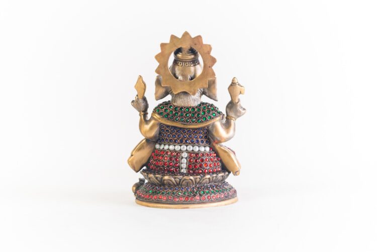 Ganesh loto de bronce y piedra - Imagen 2