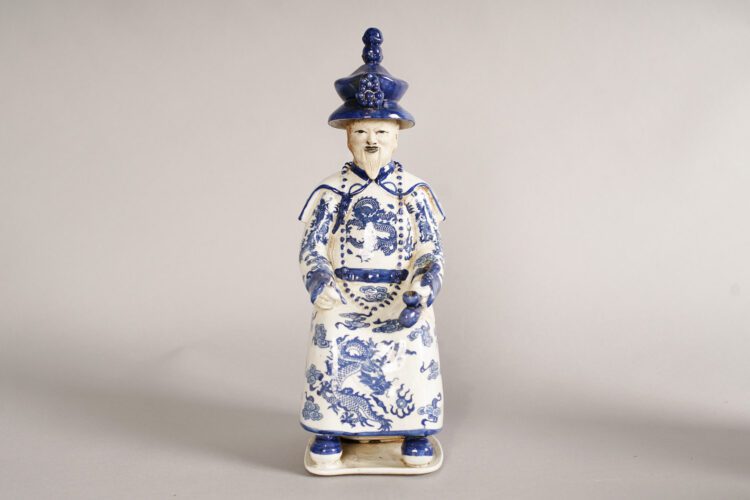 Trio Dinastía China azul y blanco 31 cm alto - Imagen 3