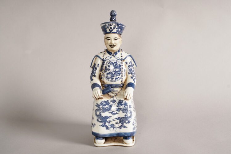 Trio Dinastía China azul y blanco 31 cm alto - Imagen 4