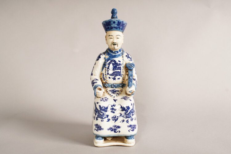 Trio Dinastía China azul y blanco 31 cm alto - Imagen 5