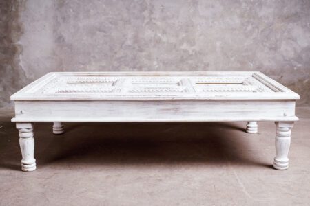 Mesa  Centro Madera Tallada Blanca