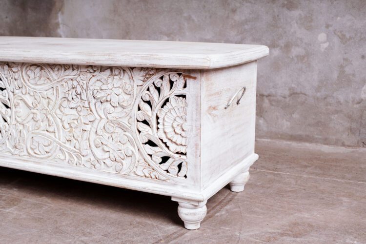 Baúl de madera Blanco Tallado - Imagen 2