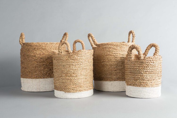 Canastos Fibra Natural Base Blanca