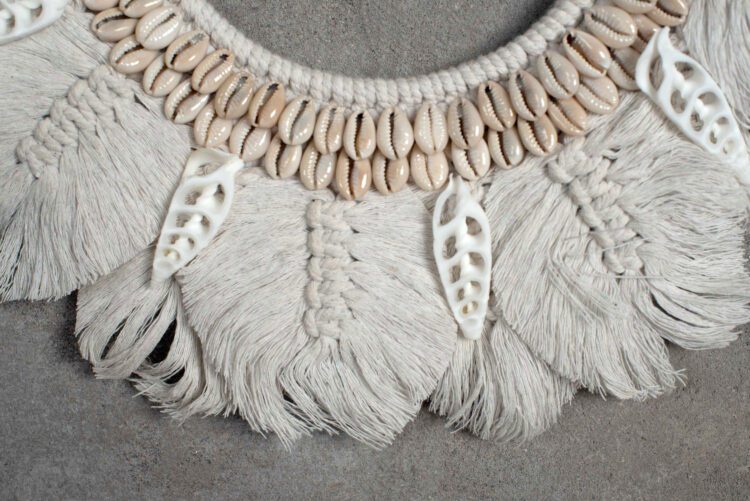 Colgante Redondo Blanco Fibra Natural y Conchas - Imagen 5
